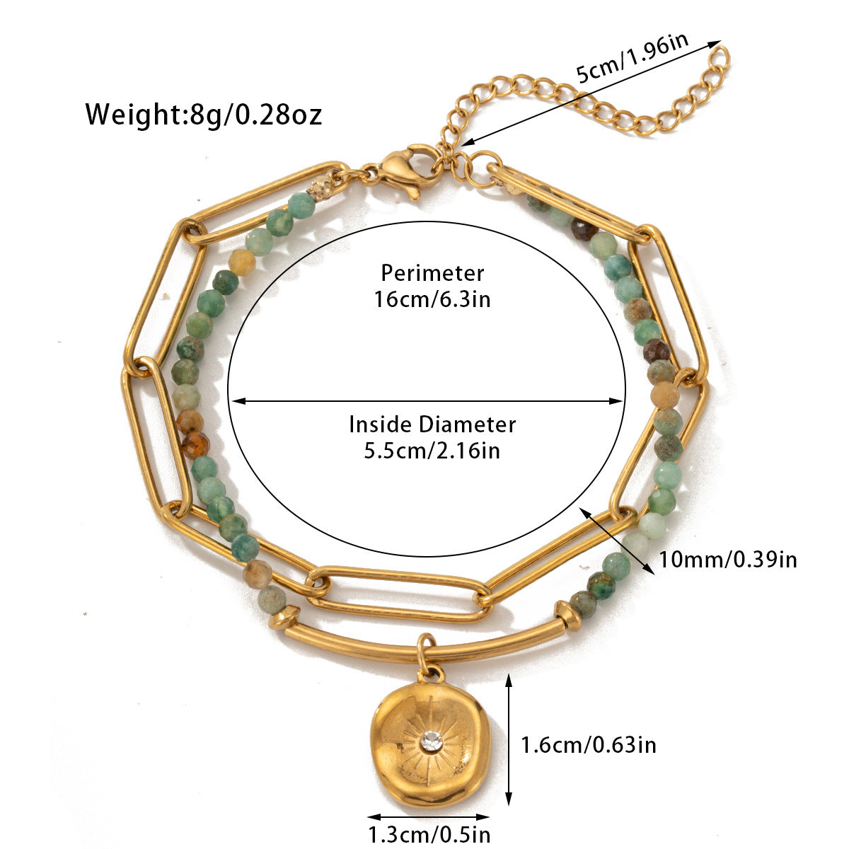 Pulsera bohemia de cuentas de acero y titanio de doble capa