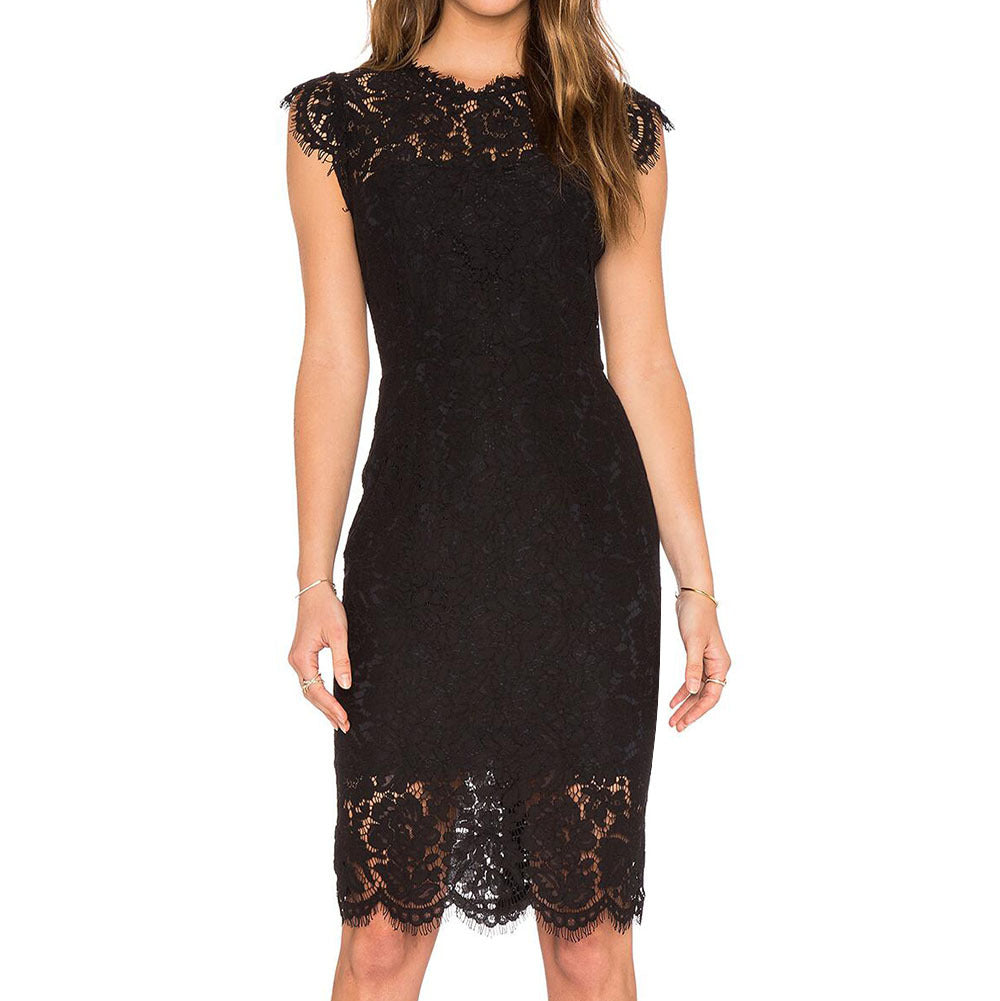 Women Fashion Sexy Solid Color Lace Short-Sleeve Dress