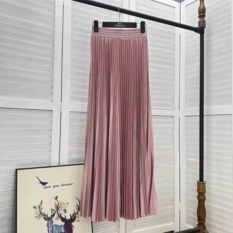 Women Fashion Solid Color Pleated Skirt in Cotton Silk