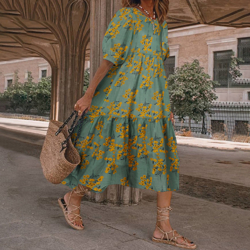 Summer Women Casual Bohemian Short Sleeve Polka Dot Dress