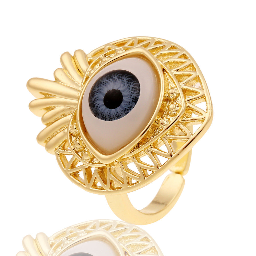 Anillos creativos de moda con diseño de ojo malvado bañados en cobre para mujer