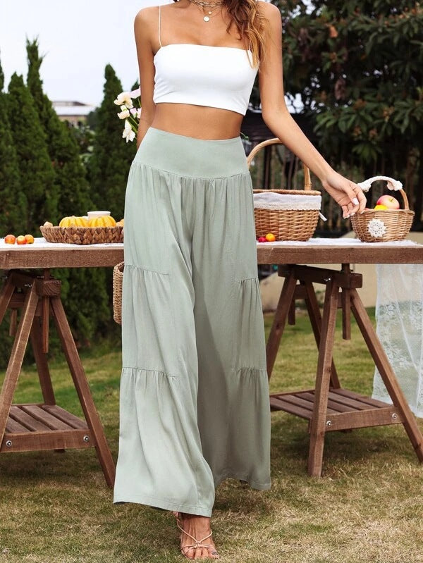 Summer Women Casual High Waist Cotton Linen Wide Leg Pants