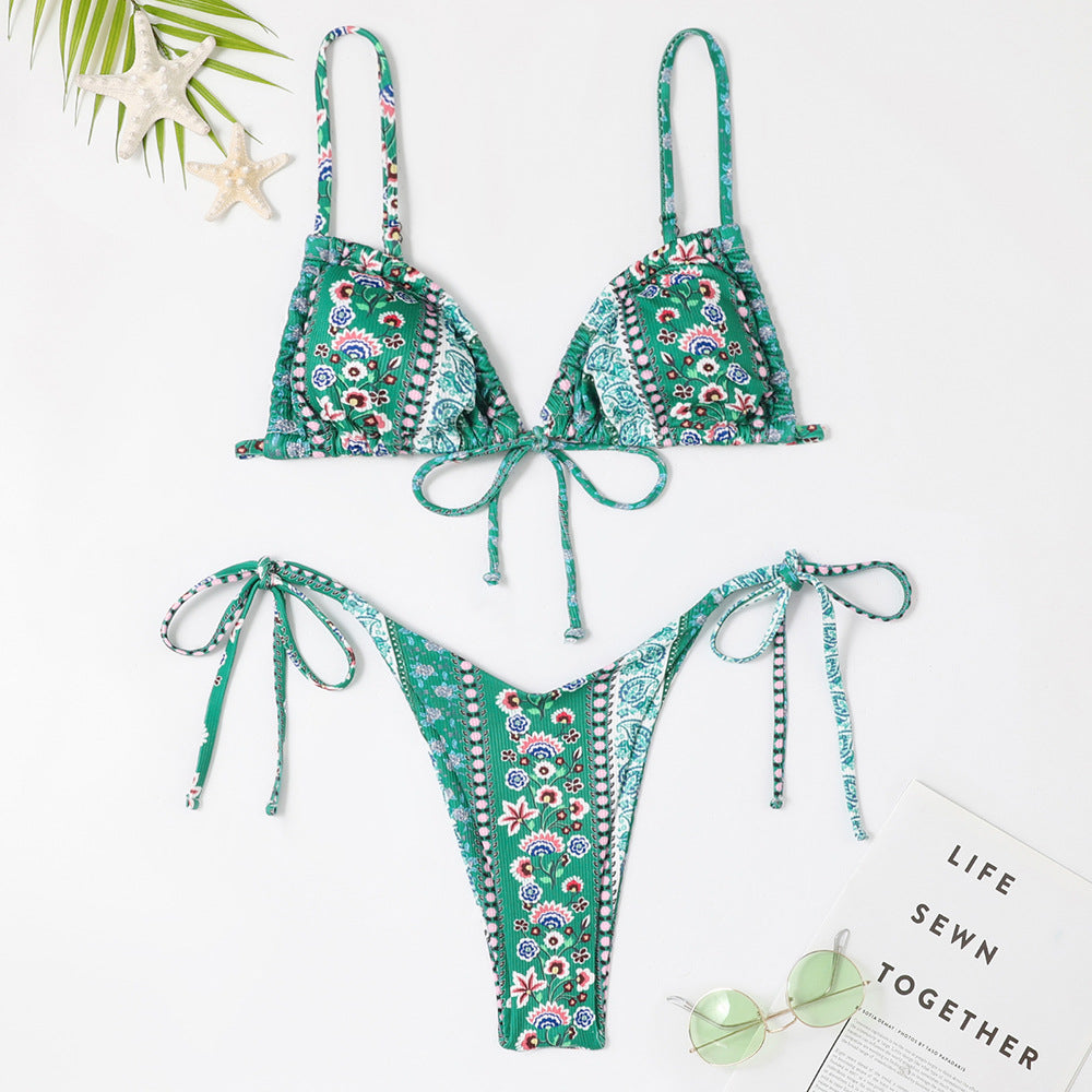 Summer Beach Vacation Women Bikini Tiny Flower Print