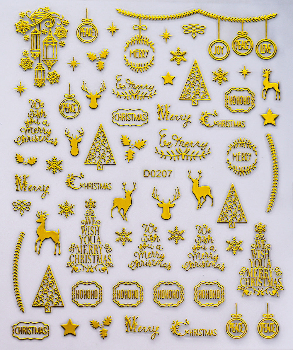 Parche adhesivo para uñas con diseño de alce y copo de nieve navideño, pegatinas bronceadoras para uñas
