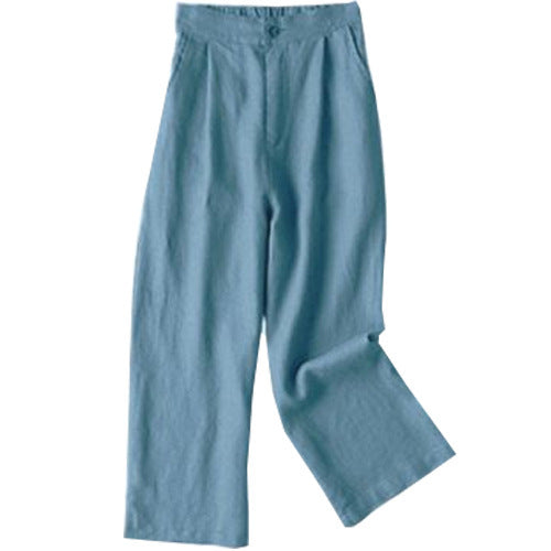 Women Fashion Casual Solid Color Linen Loose Cropped Pants