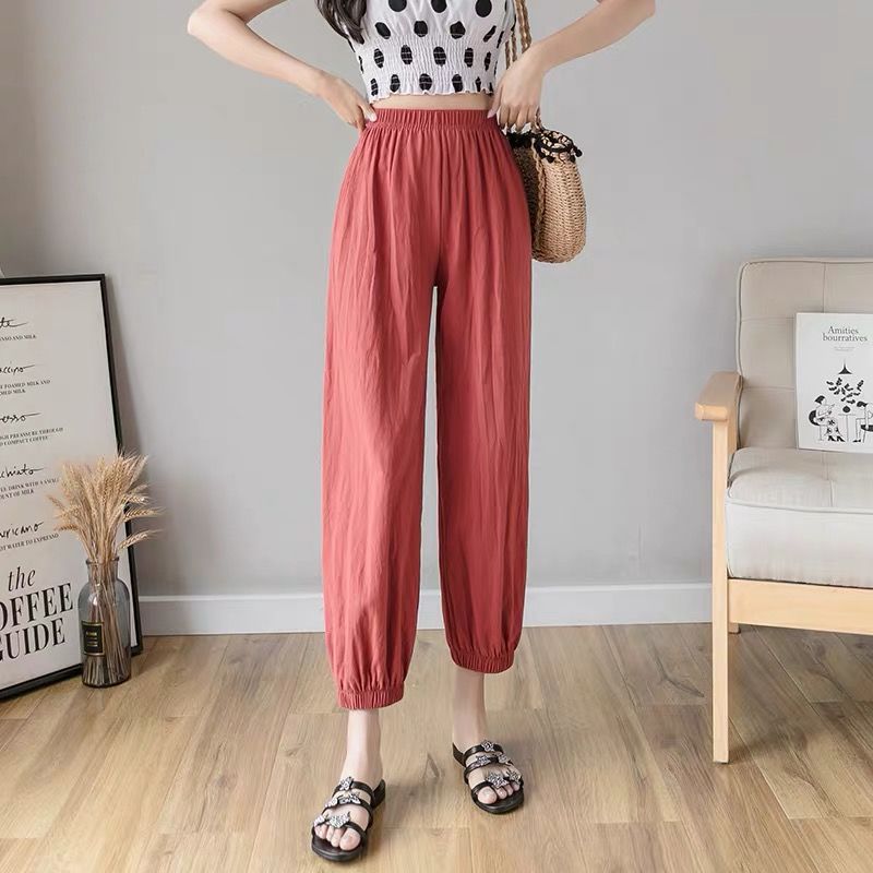 Women Casual Solid Color Linen Jogger Pants