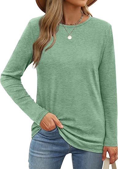 Summer Women Casual Solid Color Round Neck Long Sleeve Blank T-Shirt