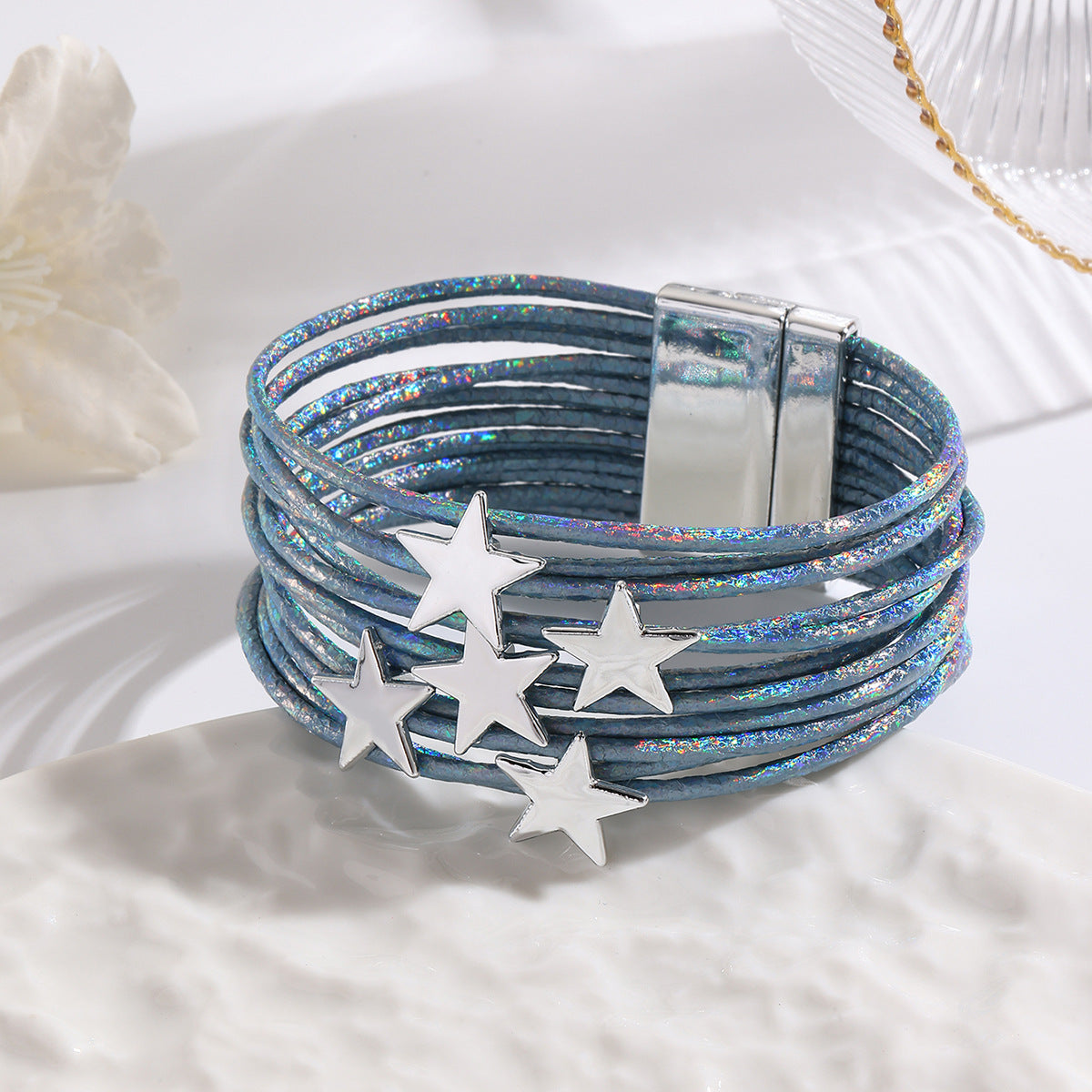 Women Fashion Creative Multi-Layer Five-Pointed Star Leather Bracelet