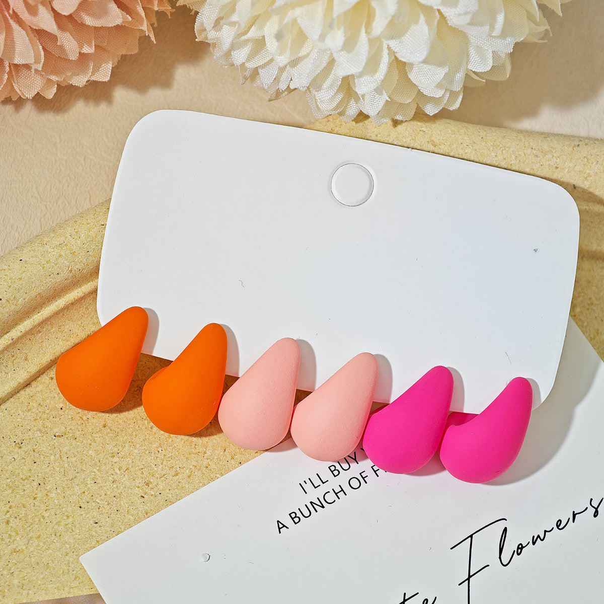 Women Fashion Solid Color Resin Water Drop Earrings 3-Pair Set