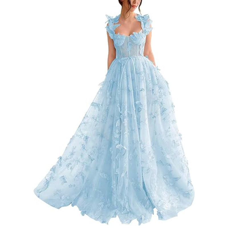 Vestido de fiesta elegante con abertura de encaje para mujer