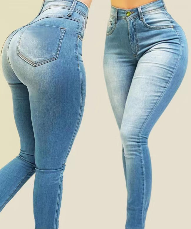 Vaqueros ajustados de cintura alta y elásticos sexys a la moda para mujer