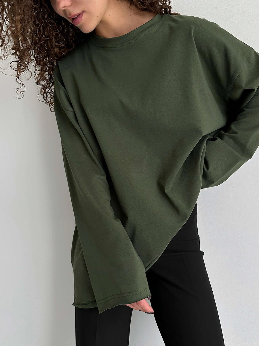 Casual Solid Color Round Neck Long Sleeve Blank T-Shirt