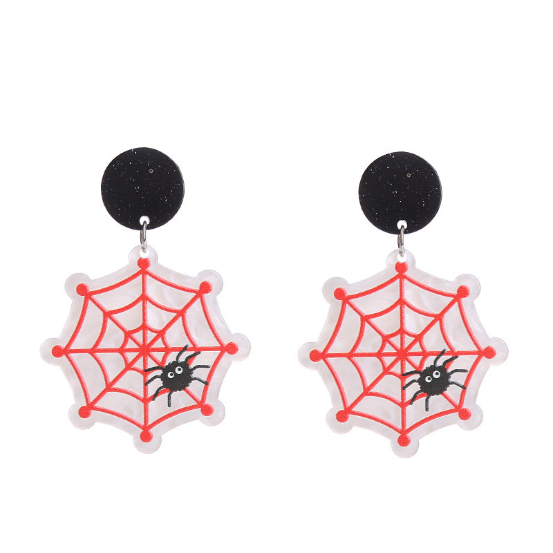 Pendientes acrílicos divertidos de calabaza y gato para Halloween para mujer
