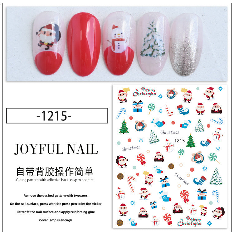 Autocollant pour nail art DIY motif flocon de neige, élan et clochette de Noël