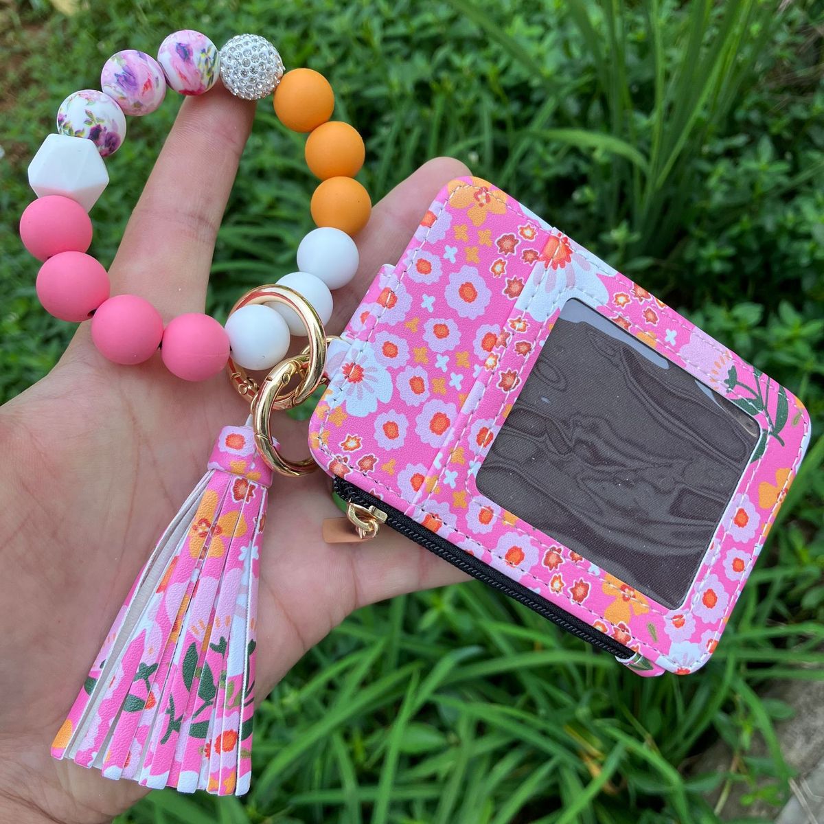 Fashion Printed Leather Silicone Bead Bracelet Wallet