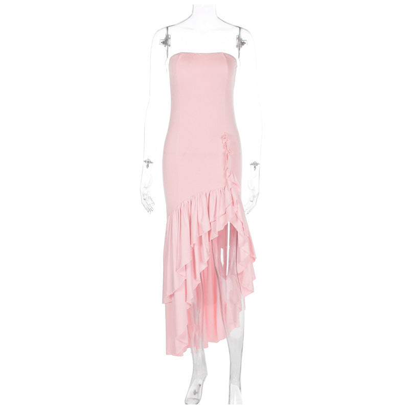 Robe tube irrégulière sexy à volants pour femmes