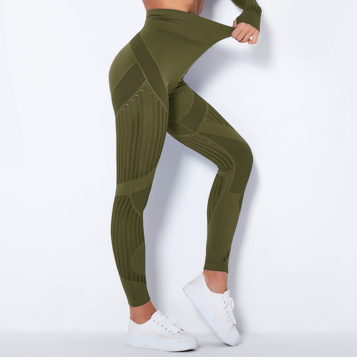 Leggings de yoga de cintura alta con agujeros y sin costuras para mujer - Ropa deportiva ajustada