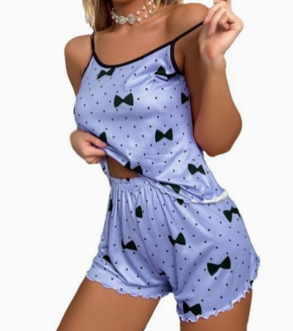 Women Fashion Sexy Love Printed Camisole Pajamas Set