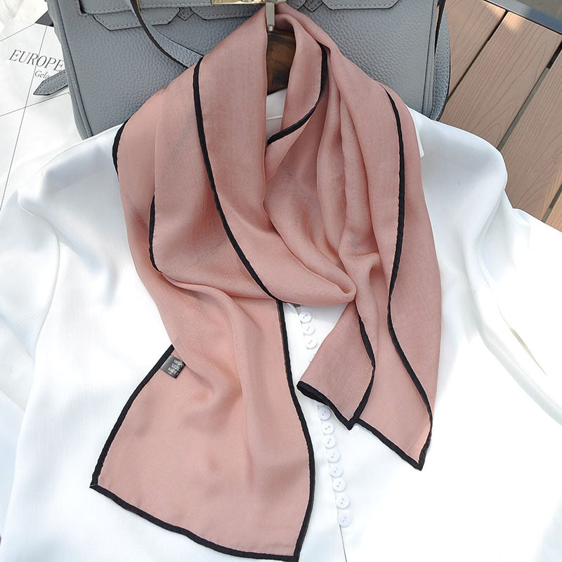 Bufanda de seda larga y pequeña de color liso a la moda para mujer, estilo elegante