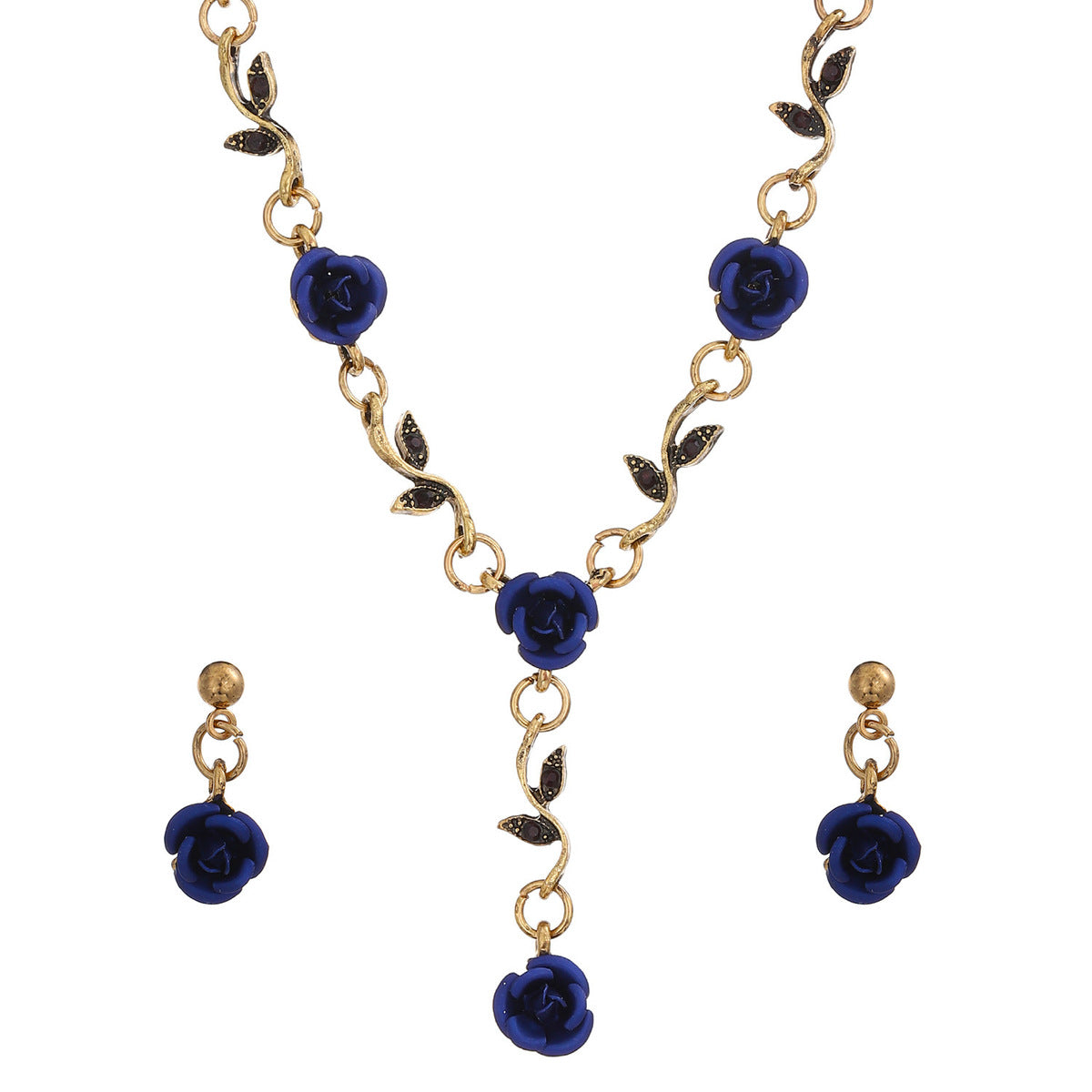 Conjunto de tres piezas de joyería floral con rosas vintage