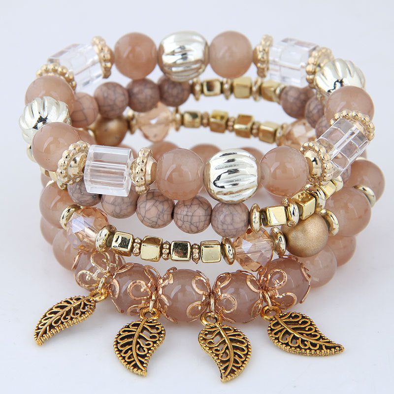 Bohemian Multi-Layered Crystal Tassel Leaf Bracelet
