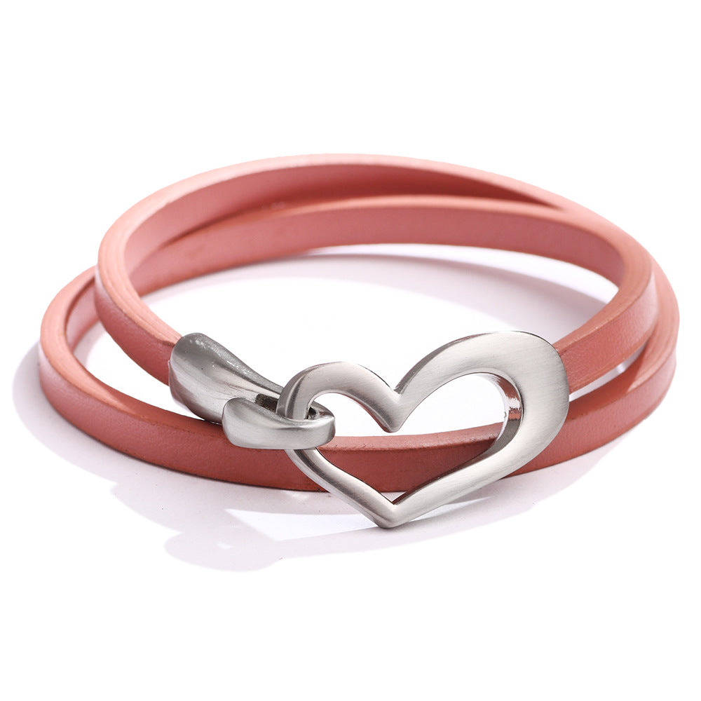 Women Fashion Solid Color Love Buckle Double Layer Alloy Bracelet