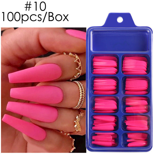 Uñas postizas con diseño de caja azul y pegatinas completas para usar en ballet largo