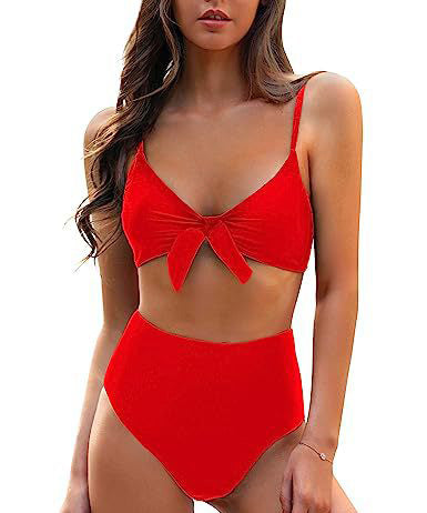 Traje de baño bikini sexy de color sólido con cordones para mujer