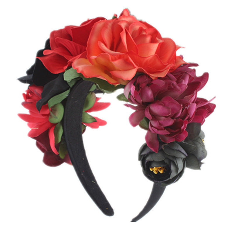 Bandeau de fleurs roses en tissu rétro pour fête d'Halloween