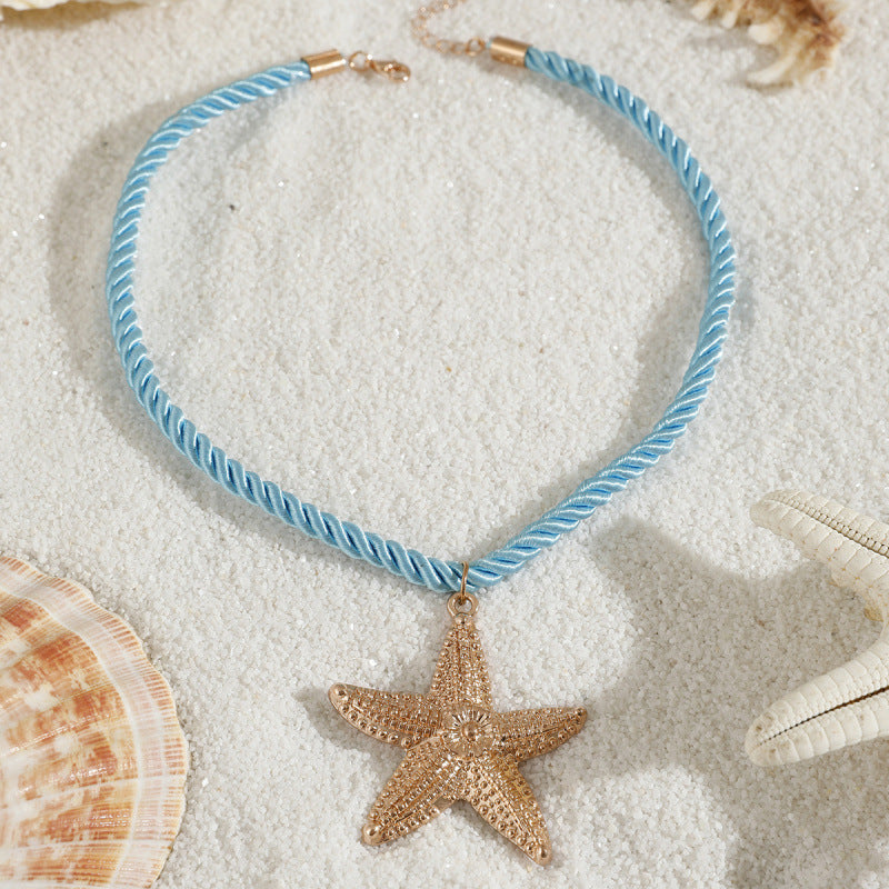 Collar con colgante de estrella de mar de playa con personalidad exagerada