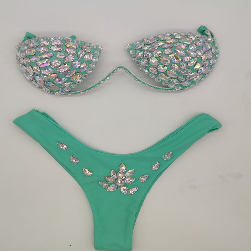 Traje de baño bikini sexy con diamantes de imitación a la moda para mujer
