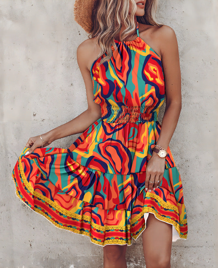 Robe bohème sans manches à col licou pour femme, mode été