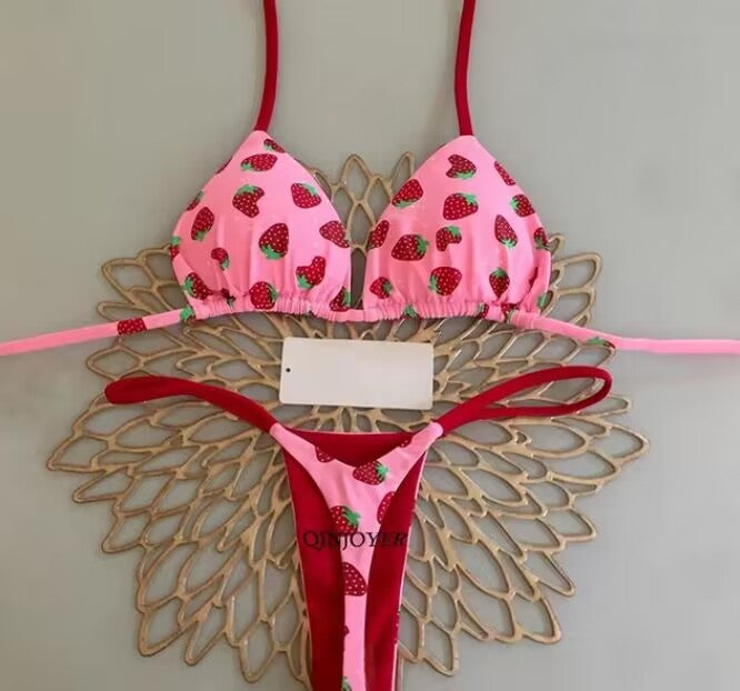 Traje de baño bikini con cordones y estampado multicolor sexy a la moda para mujer