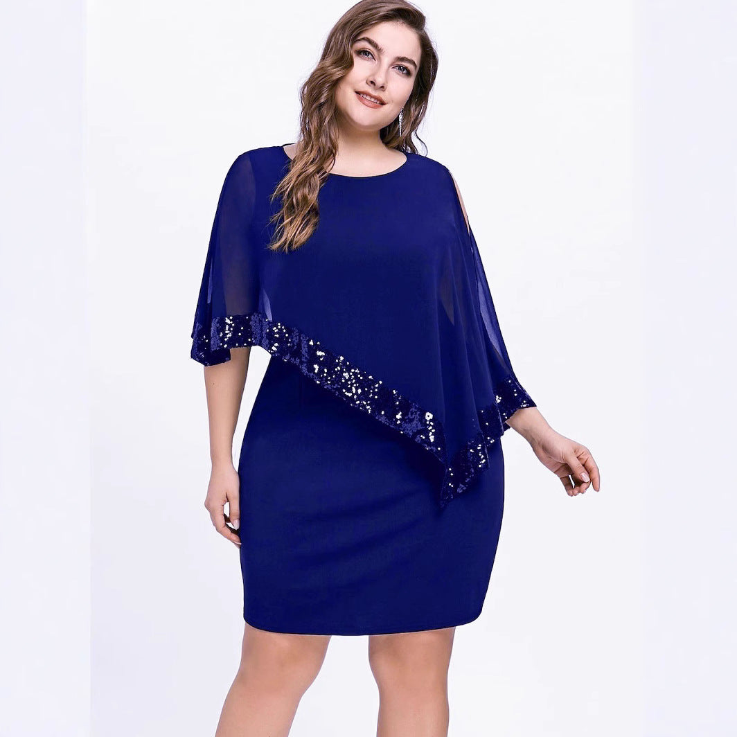 Robe irrégulière à manches courtes et sequins grande taille pour femme