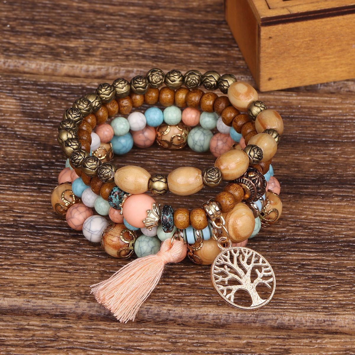 Bohemian Style Multi-Layer Wooden Beaded Bracelet