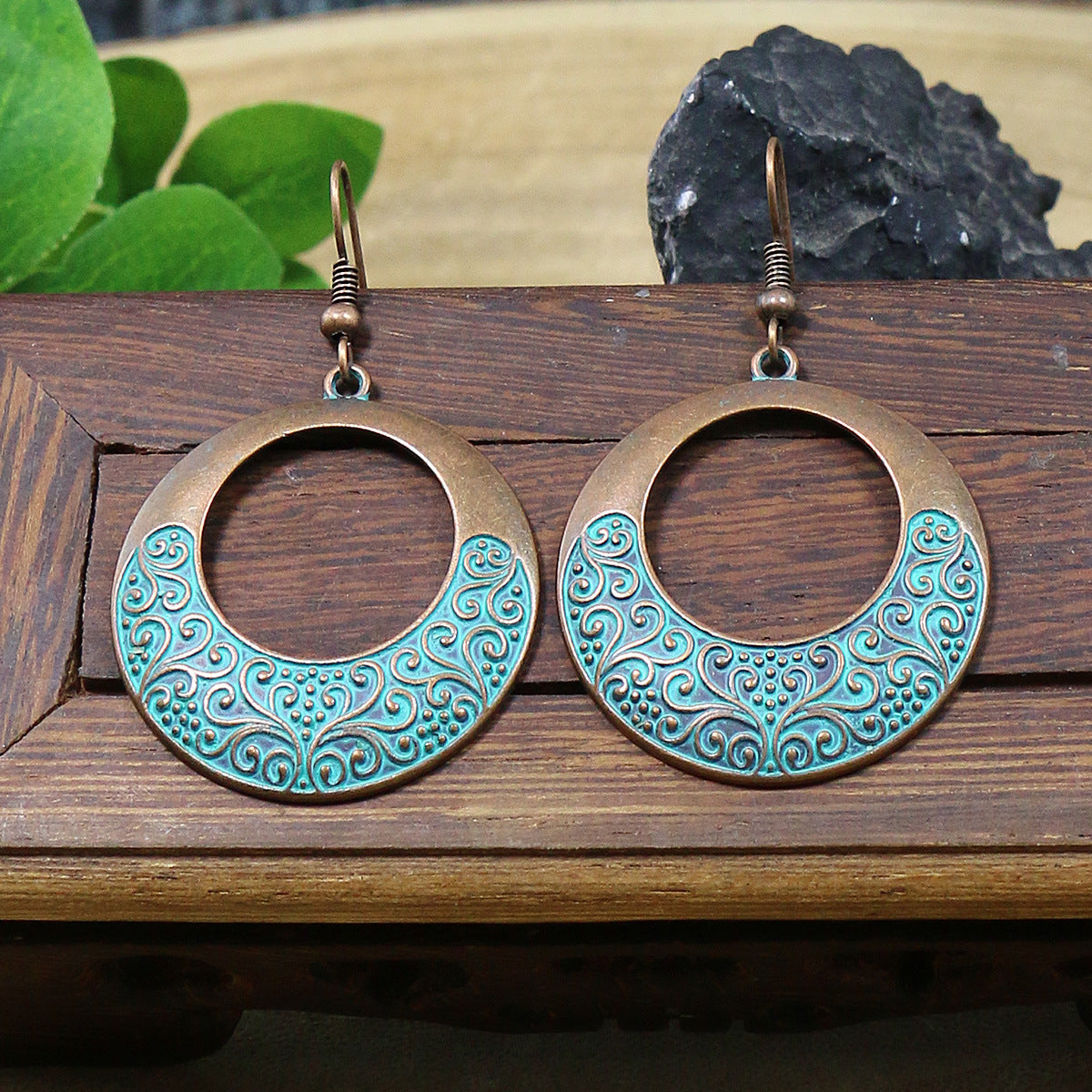 Boucles d'oreilles rétro turquoise de style ethnique bohème