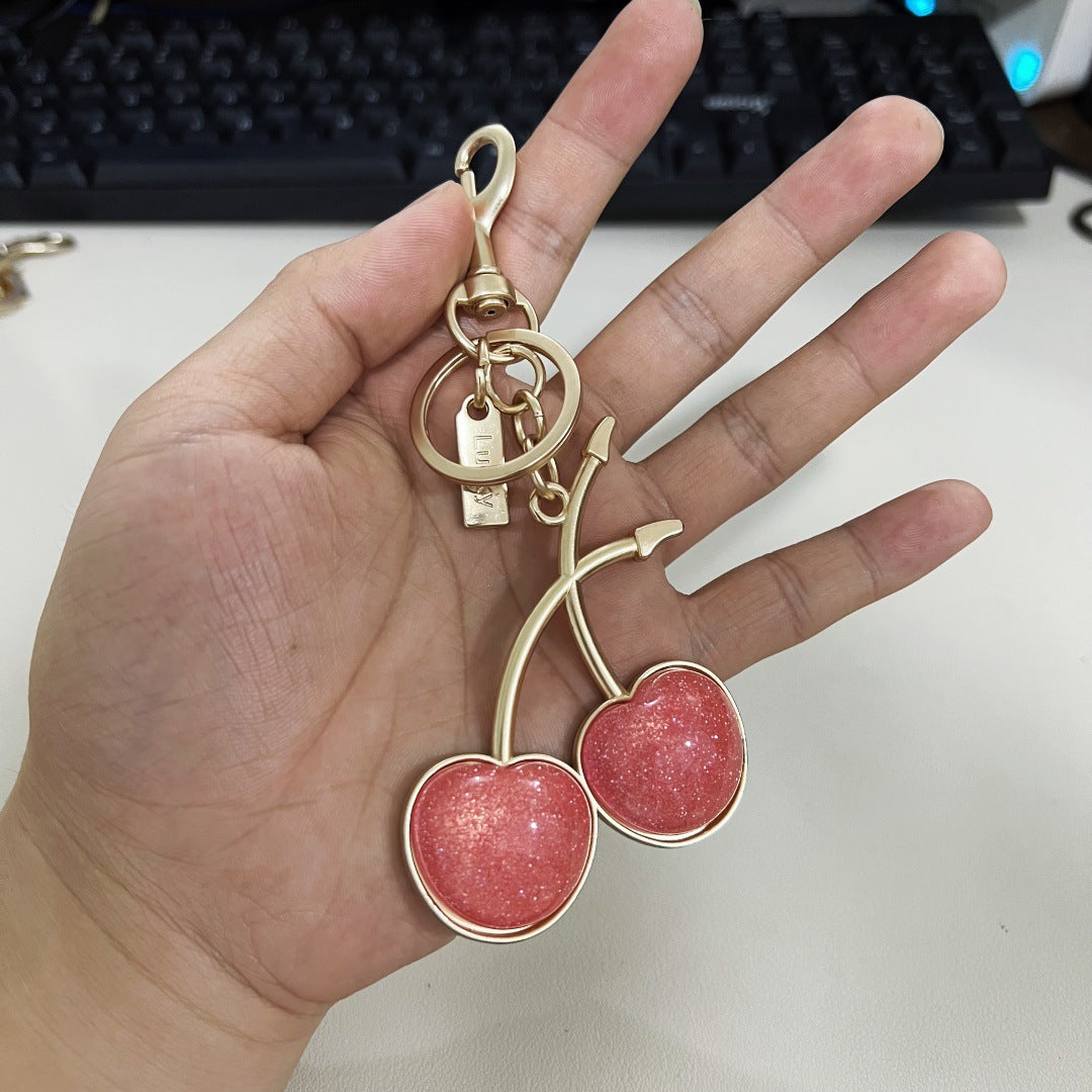 Fashion Cute Cherry Fruit Bag Pendant Keychain Resin Metal Accessories