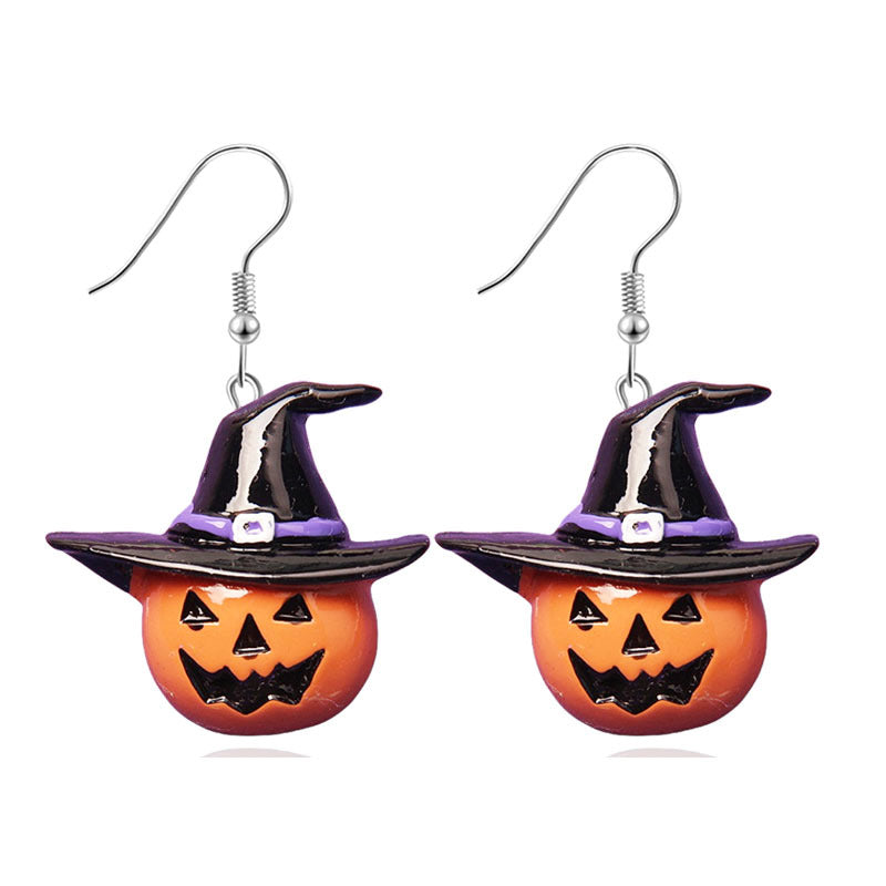 Pendientes de resina con diseño divertido de murciélago, calabaza y fantasma para Halloween para mujer