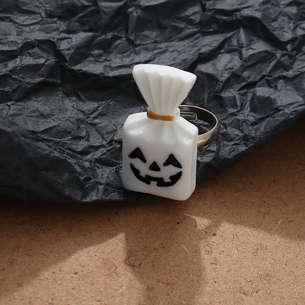 Anillos de sombrero con interruptor de calabaza, fantasma, gato y murciélago para mujer de Halloween