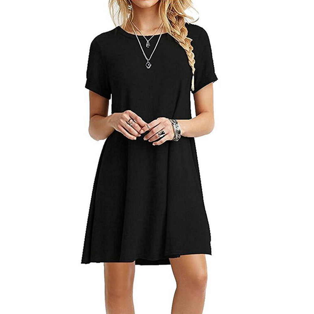 Women Casual Solid Color Short Sleeve Dress