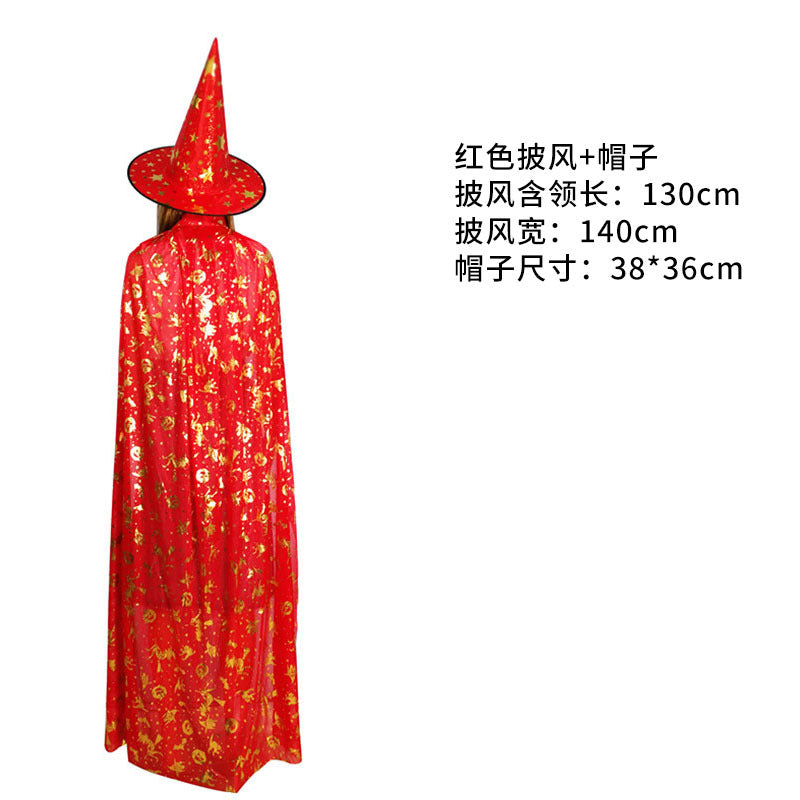 Costume de performance de bal d'Halloween pour enfants et adultes, cape et chapeau de sorcière