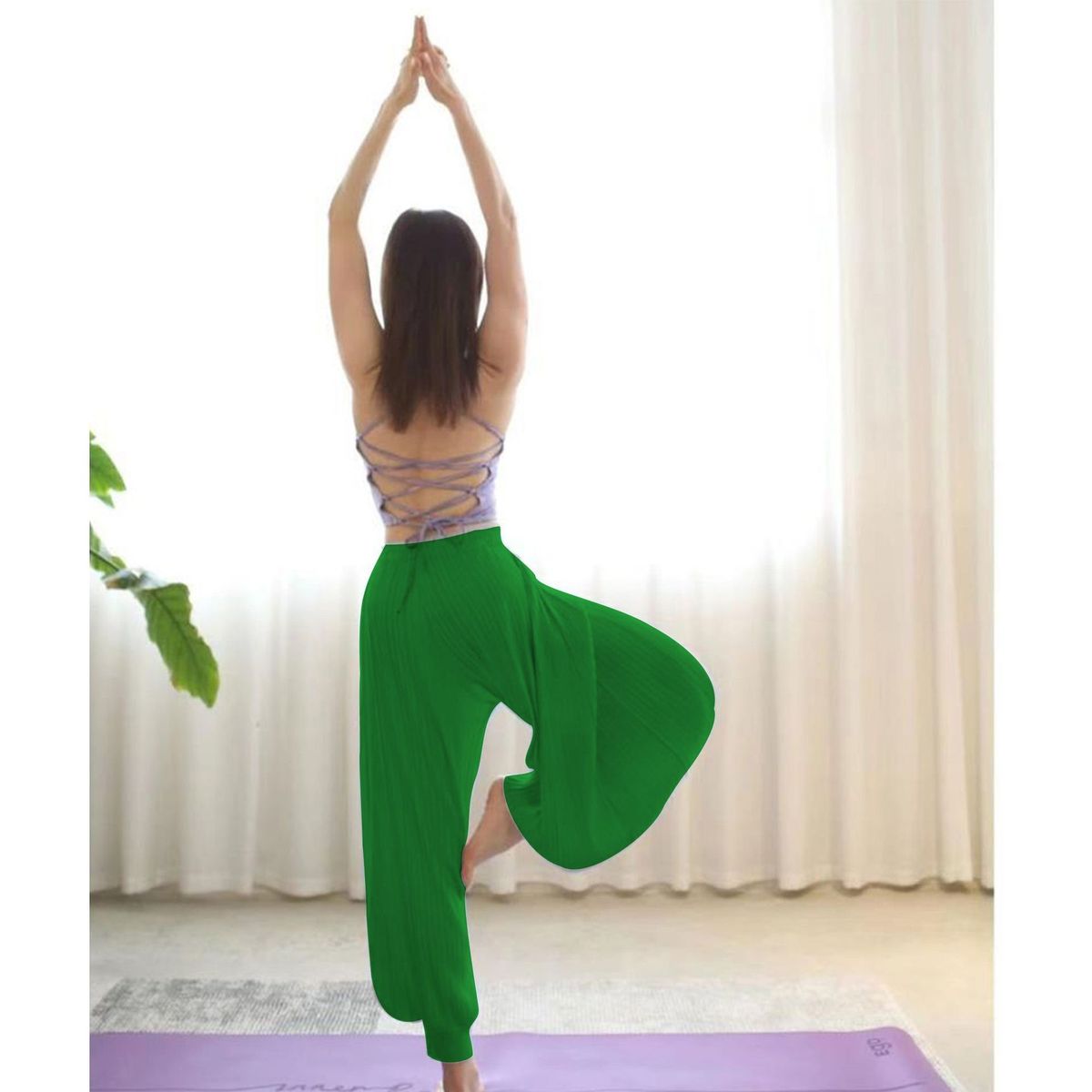 Pantalones de yoga holgados de color sólido informales para mujer