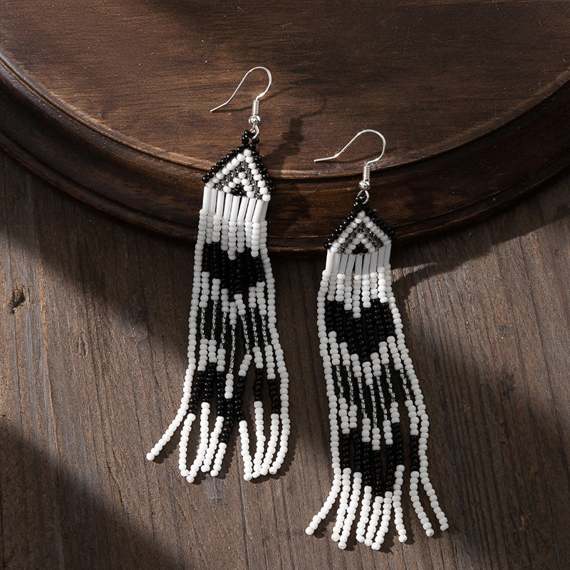 Boucles d'oreilles bohèmes à pampilles et perles de riz pour femmes