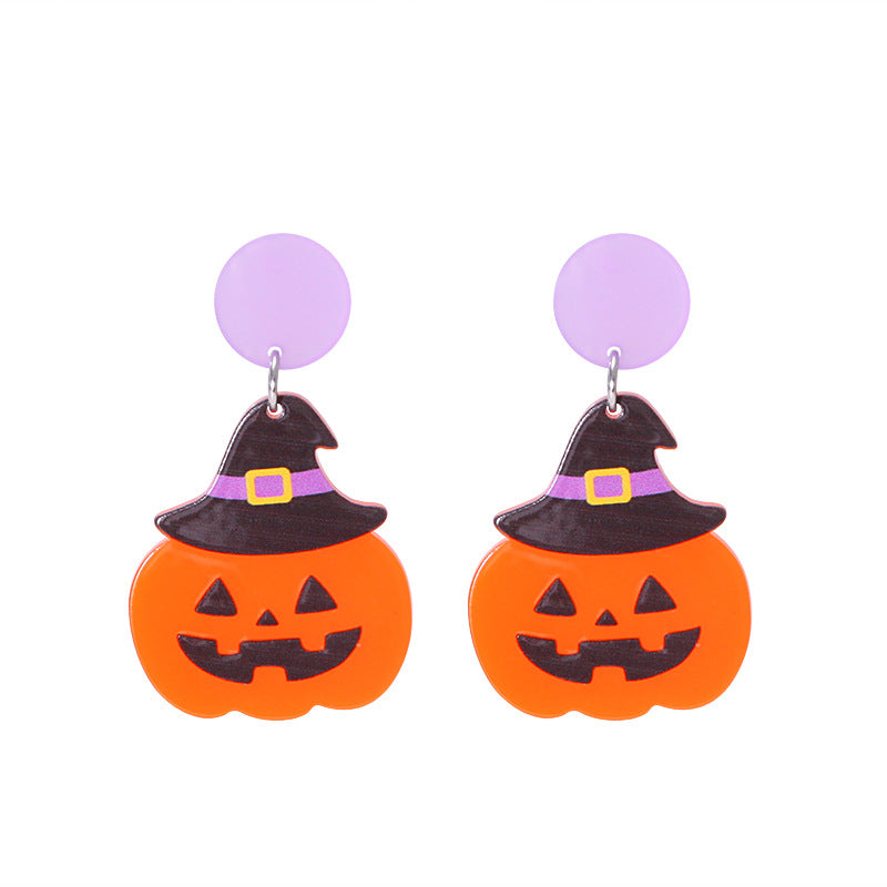 Pendientes acrílicos de Halloween con forma de calabaza y gato para mujer