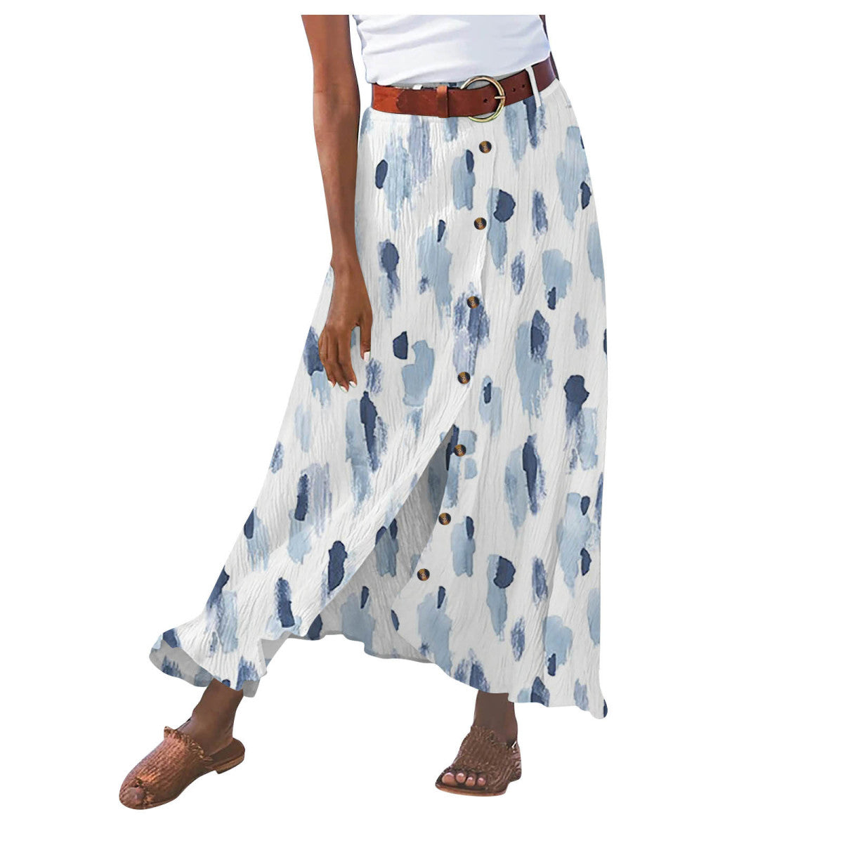 Summer Women Casual Button Decorative Cotton Skirt