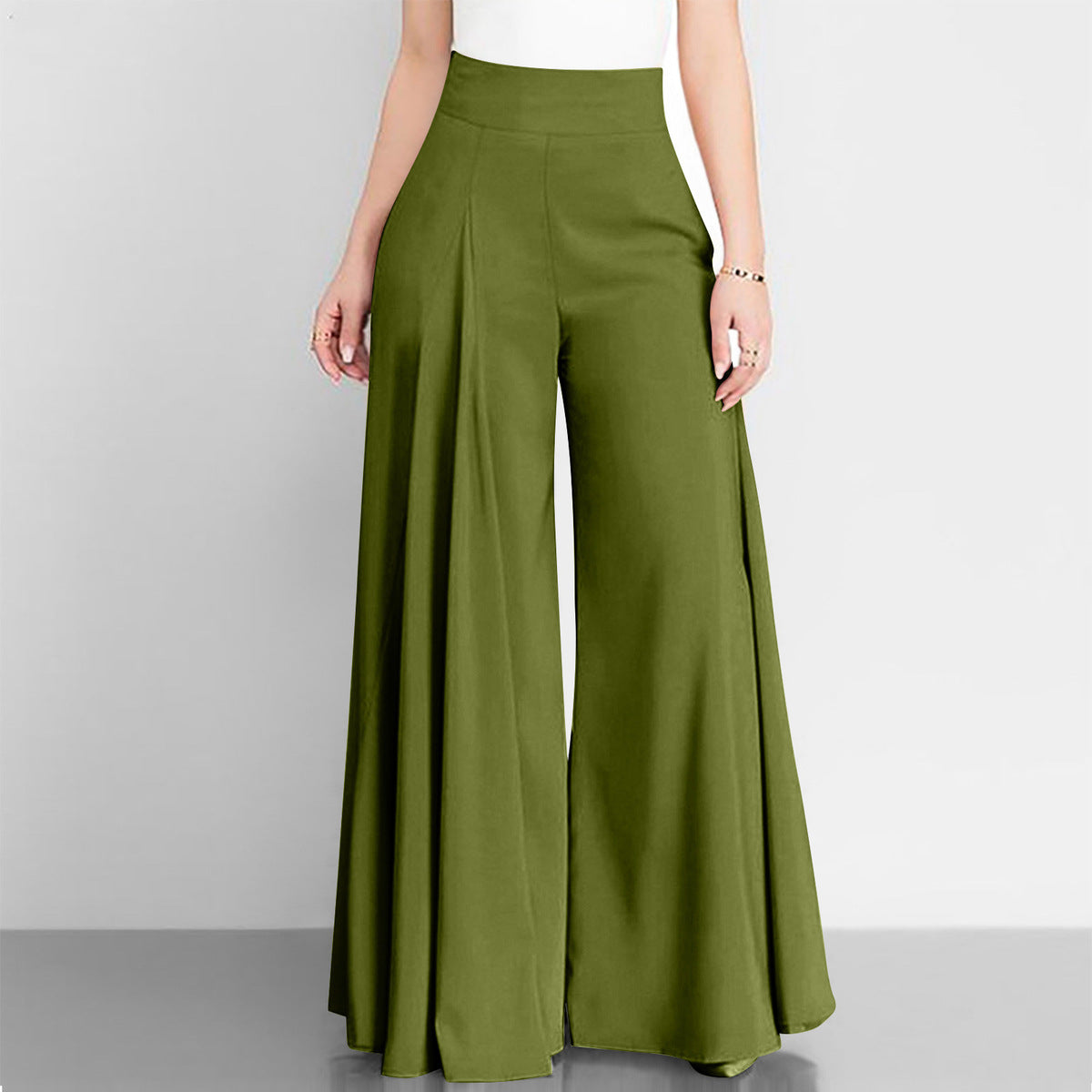 Pantalones anchos de cintura alta de color liso informales a la moda para mujer