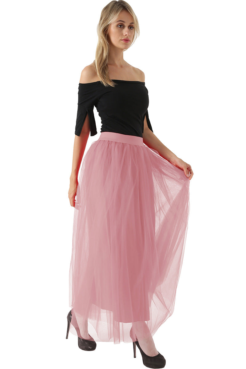 Women Fashion Solid Color Mesh Skirt