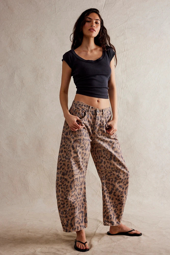 Pantalones vaqueros holgados informales de algodón y poliéster con estilo para mujer