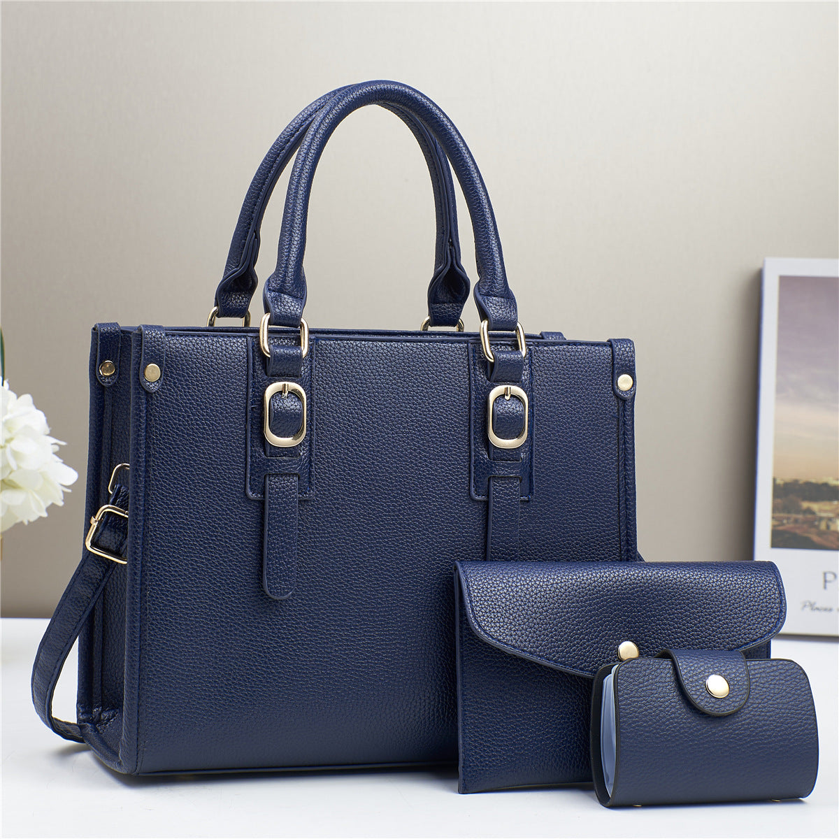 Classic Litchi Pattern Women Bag Set with Multiple Colors