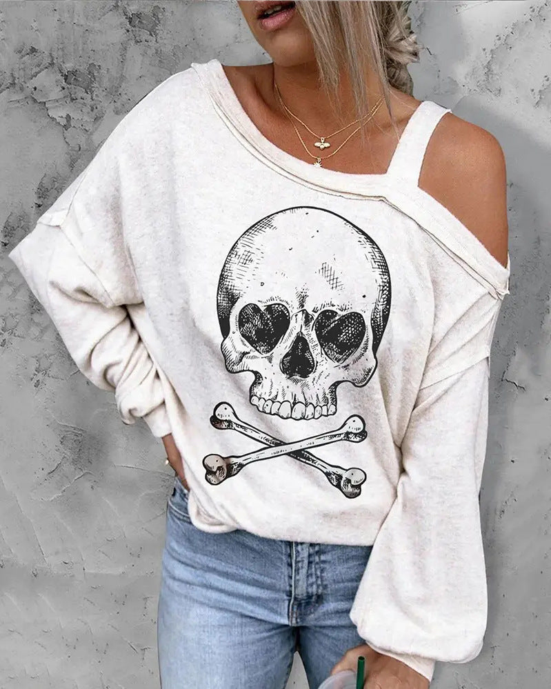 Sudadera con hombros descubiertos y efecto 3D para Halloween para mujer